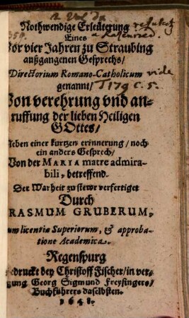 Nothwendige Erklerung eines ... Gesprächs, Directorium romano cathol. genannt