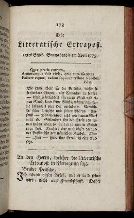 13tes Stück. Sonnabend d. 10. April 1779.