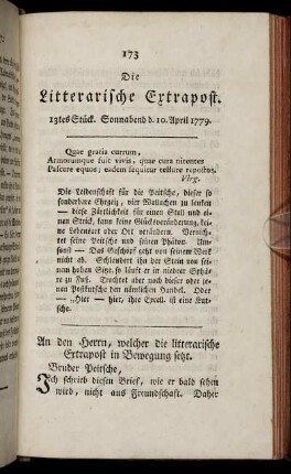 13tes Stück. Sonnabend d. 10. April 1779.