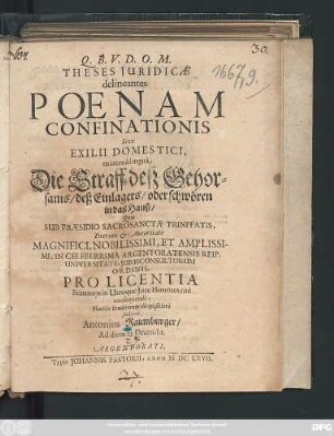 Theses Iuridicae delineantes Poenam Confinationis Sive Exilii Domestici, materna lingua