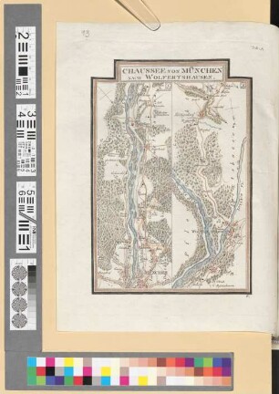 Reise Atlas von Bajern oder Geographisch-geometrische Darstellung aller bajrischen Haupt- und Landstraßen mit den daranliegenden Ortschaften und Gegenden : nebst Kurzer Beschreibungen alles dessen, was auf und an einer jeden der gezeichneten Straßen für den Reisenden merkwürdig seyn kann. [Gewidmet] Joseph August Grafen von Toerring. 13, Chaussee Von München Nach Wolfertshausen