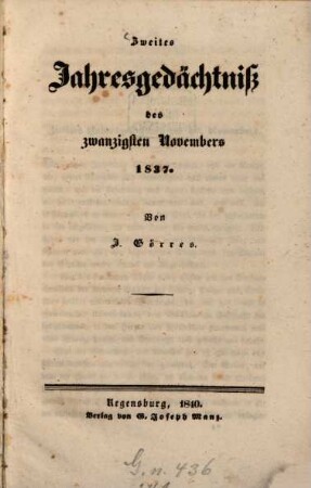 Zweites Jahresgedächtniß des zwanzigsten Novembers 1837