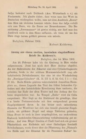 2. Auszug aus einem zweiten, inzwischen eingetroffenen Briefe Dr. Koldewey's