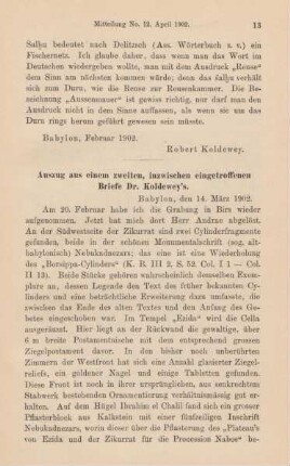 2. Auszug aus einem zweiten, inzwischen eingetroffenen Briefe Dr. Koldewey's