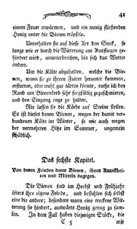 Das sechste Kapitel. Von denen Feinden derer Bienen, ihren Krankheiten und Mitteln dagegen