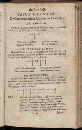 Caput Secundum, De Communioribus Carminum Generibus