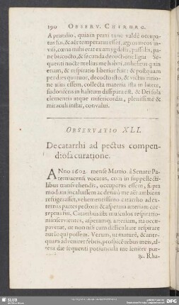 Observatio XLI. De catarrhi ad pectus compendiosa curatione