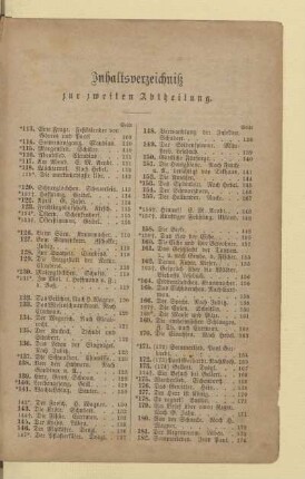 Inhaltsverzeichniß zur zweiten Abtheilung
