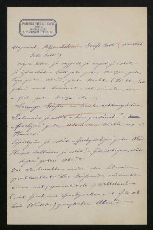 Bl. 19 - 20: Brief von Ponori Thewrewk an Rudolf von Jhering, Budapest, ohne Datum