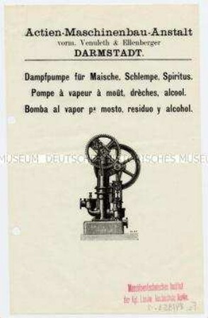 Dampfpumpe für Maische, Schlempe, Spiritus.