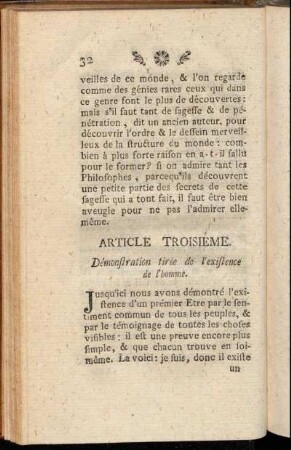 Article Troisiéme. Démonstration tirée de l'existence de l'homme.