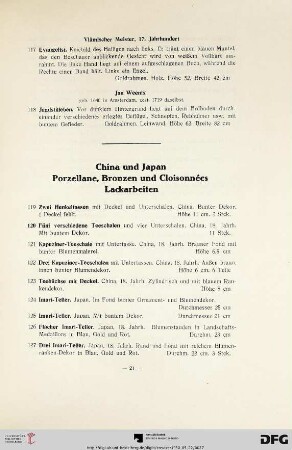 China und Japan, Porzellane, Bronzen und Cloisonnées, Lackarbeiten (Nr. 119-160)