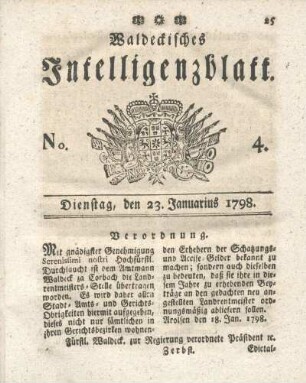 No. 4, Dienstag, den 23. Januarius 1798