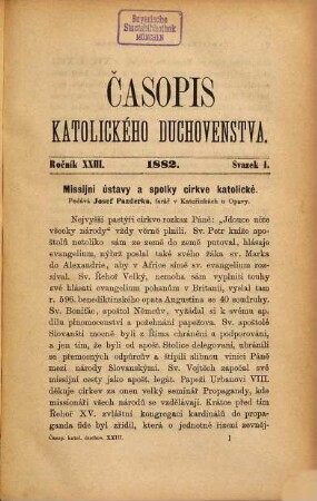 Časopis katolického duchovenstva : = Ephemerides theologicae cleri catholici Bohemici = Revue du clergé catholique. 23. 1882