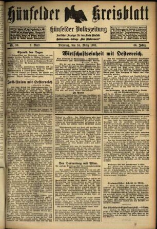 Erste Ausgabe vom Dienstag, den 24. März 1931.