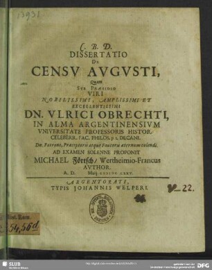 Dissertatio De Censu Augusti