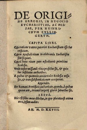 De origine erroris, in negocio eucharistiae, ac missae
