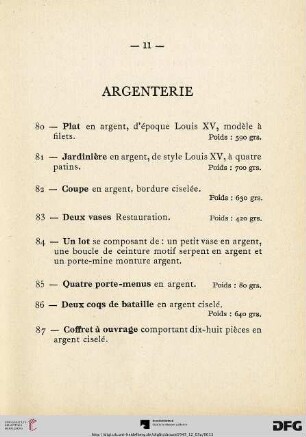 Argenterie (Nr. 80-87)