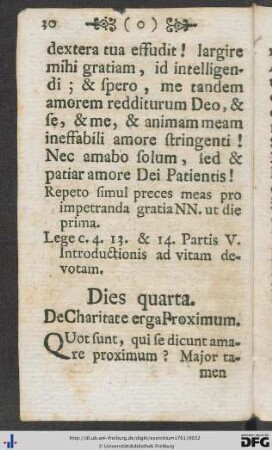 Dies quarta. De Charitate erga Proximum.