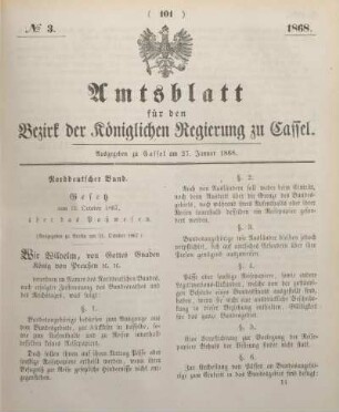 № 3. Ausgegeben zu Cassel am 27. Januar 1868.