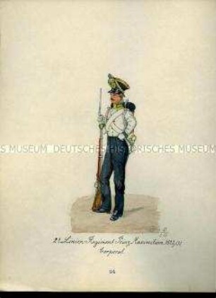 Uniformdarstellung, Korporal des 2. Linien-Regiments Prinz Maximilian, Sachsen, 1822/1831.