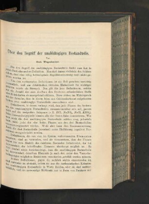 Über den Begriff der unabhängigen Bestandteile.