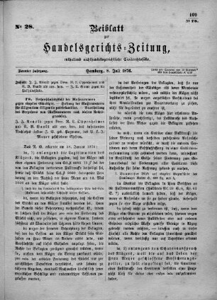 Beiblatt zur hamburgischen Handelsgerichts-Zeitung No. 28. Neunter Jahrgang. Hamburg, 8. Juli 1876.
