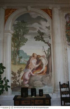 Freskendekoration mit mythologischem Zyklus, Szenen aus der Geschichte der Venus, Venus trauert um Adonis, der Eber im Hintergrund