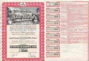 Part beneficiaire sans designation de valeur, Société des Mines d'Or de Kilo-Moto (Belgisch-Kongo), mit 9 Dividendenscheinen
