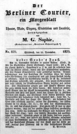 No. 839, Mittwoch, den 18. November 1829