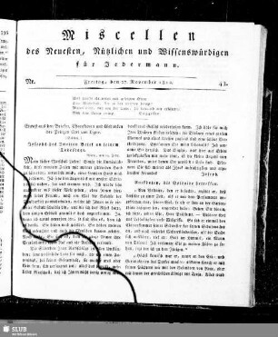 Miscellen des Neuesten, Nützlichen und Wissenswürdigen für Jedermann