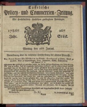 26tes Stueck, Montag den 26ten Junius. 1786