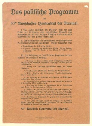 "Das politische Programm des 53er Ausschusse (Zentralrat der Marine)."