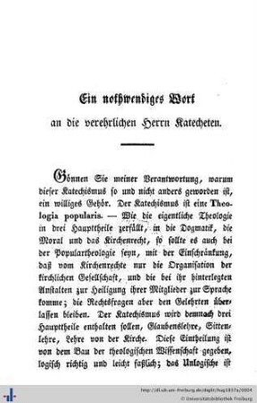 Ein nothwendiges Wort an die Herren Katecheten.