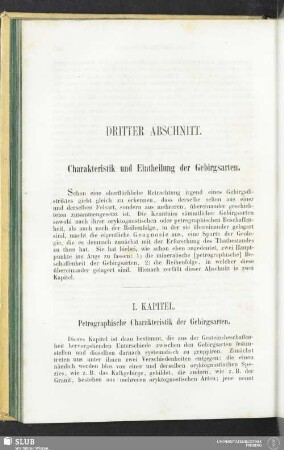 Dritter Abschnitt. Charakteristik und Eintheilung der Gebirgsarten