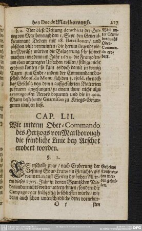 Cap. LII. Wie unterm Ober-Commando des Hertzogs von Marlborough die feindliche Linie bey Arschot erobert worden