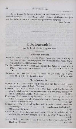 Bibliographie vom 1. Juni bis 1. August 1860.