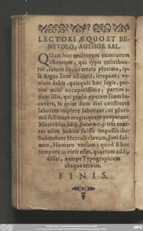Lectori Aequo Et Benevolo, Author Sal.