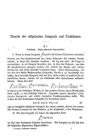 § 1. - 10. Einleitung. Hilfssätze. die elliptischen Funktionen. Differentialquotienten der elliptischen Funktionen.