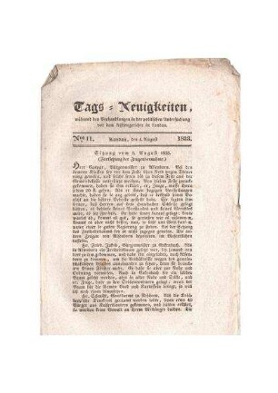 "Tags-Neuigkeiten No. 11; 4. August 1833