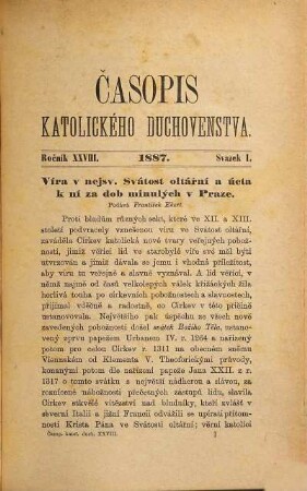 Časopis katolického duchovenstva : = Ephemerides theologicae cleri catholici Bohemici = Revue du clergé catholique. 28. 1887