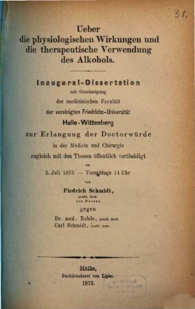 Ueber die physiologischen Wirkungen und die therapeutische Verwendung des Alkohols
