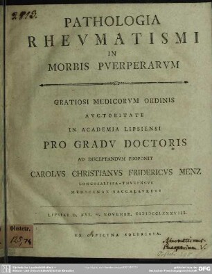 Pathologia Rheumatismi In Morbis Puerperarum