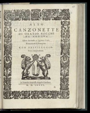 Orazio Vecchi: Canzonette ... Libro secondo a quattro voci ... Terza Impressione. Alto