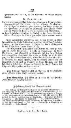 Inhaltsverzeichniß des Novemberheftes