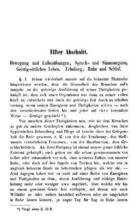 Elfter Abschnitt. Bewegung und Leibesübungen, Sprach- und Sinnesorgane, Geistig-sittliches Leben. Erholung, Ruhe und Schlaf.