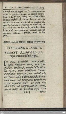 Franciscus Duarenus Sebast. Albaspineo, regis christianissimi legato