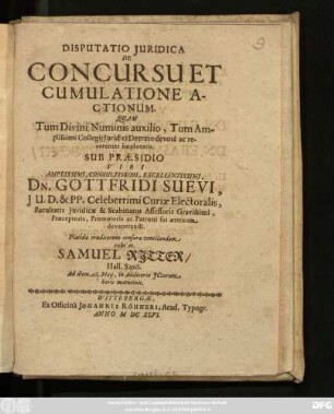 Disputatio Iuridica De Concursu et Cumulatione Actionum
