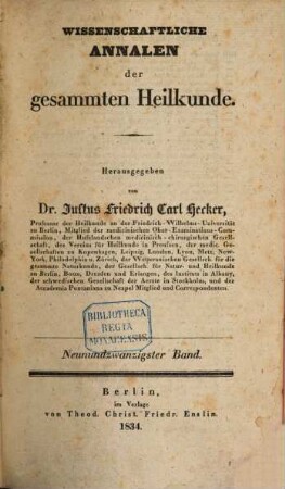 Wissenschaftliche Annalen der gesammten Heilkunde. 29, 29. 1834