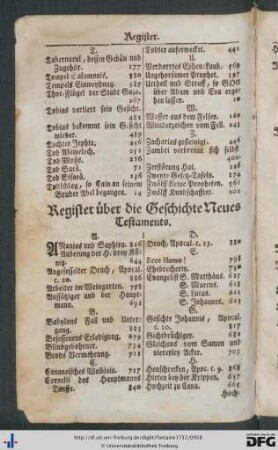 Register über die Geschichte Neues Testamentes.